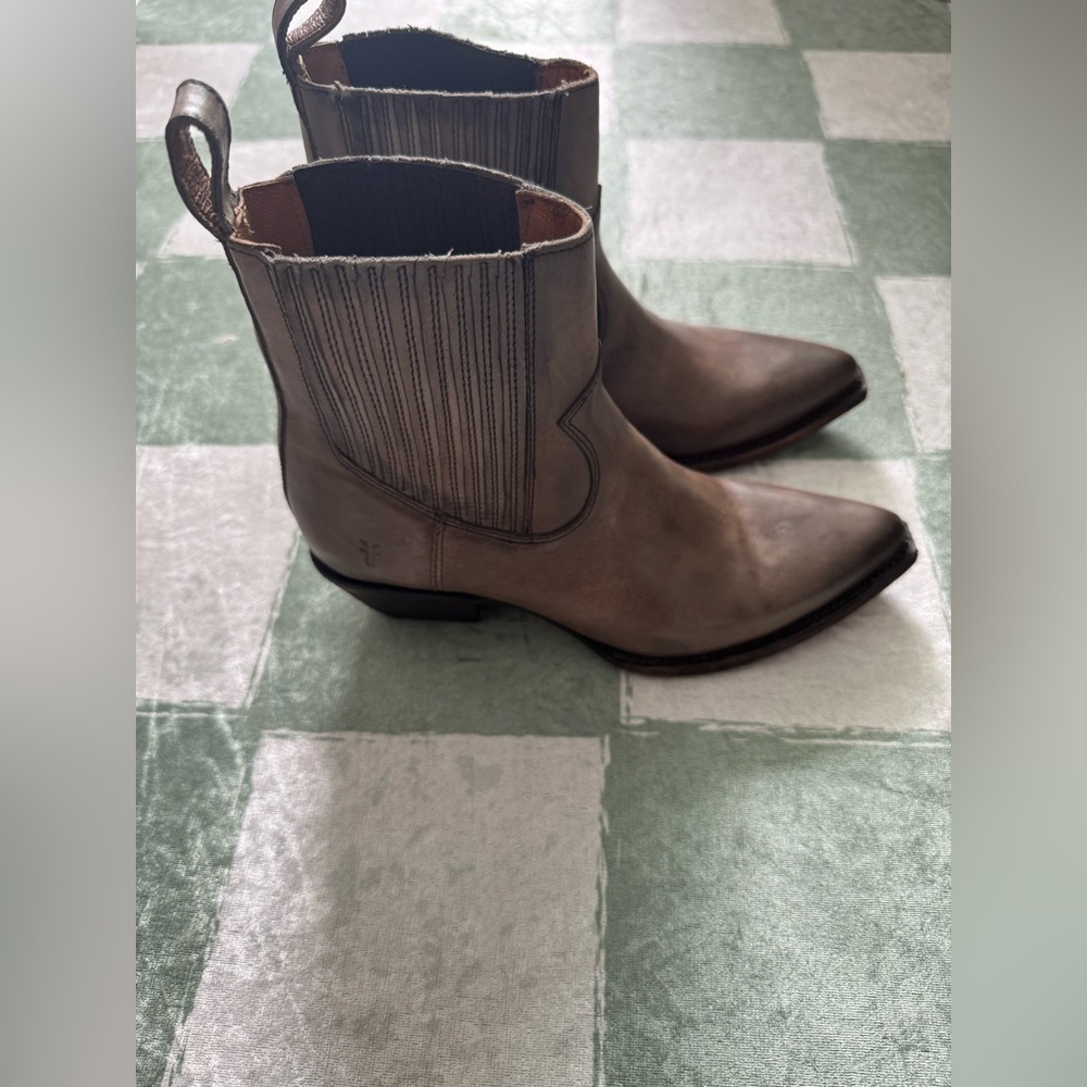 Frye Gray Leather Distressed Ankle Boots - Picture 2 of 12